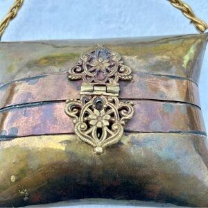 Antique 1930’s Art Deco Hammered Brass Copper MINAUDIÈRE Pillow Purse